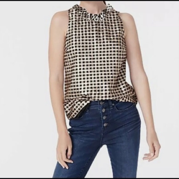 J. Crew Ruffleneck  Copper sleeveless top in Lurex® crinkle gingham - Picture 2 of 14